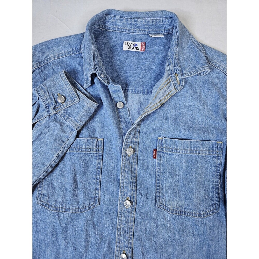 Levis Denim Shirt Men's Medium Blue Jean Metal Buttons Red Tab Vintage 90s Y2K